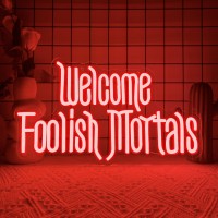 Welcome Foolish Mortals Neon Sign Dimmable Spooky Gothic Haunted Mansion Coffin Led Neon Signs For Wall Decor Usb Powered Led Ne