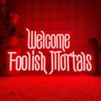 Welcome Foolish Mortals Neon Sign Dimmable Spooky Gothic Haunted Mansion Coffin Led Neon Signs For Wall Decor Usb Powered Led Ne