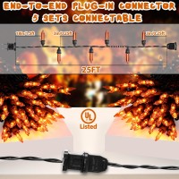 Cxlho Halloween Lights Orange Lights 25Ft 100 Count Incandescent Connectable Fall Lights 120V Ul Listed Waterproof Halloween D