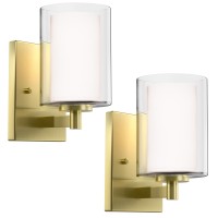 Bathroom Wall Sconces Set Of 2 Gold Double Clear Glass Shade Modern Vanity Lights Indoor Farmhouse Wall Lights For Bedroom Livin