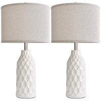 Bzzmmb White Lamps Set Of 2 268 Ceramic Table Lamps For Living Room End Tables Modern Lamps For Nightstand Bulb Not Includ