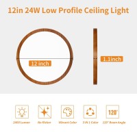 Light Fixtures Ceiling Mount 12 Inch 24W Wood Grain Dimmable Led Ceiling Light 3000K4000K6000K Selectable Flat Low Profile Ro