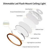 Light Fixtures Ceiling Mount 12 Inch 24W Wood Grain Dimmable Led Ceiling Light 3000K4000K6000K Selectable Flat Low Profile Ro