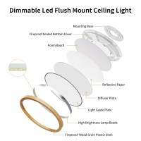 Light Fixtures Ceiling Mount 12 Inch 24W Wood Grain Dimmable Led Ceiling Light 3000K4000K6000K Selectable Flat Low Profile Ro