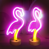 Brightdeck 2 Pack Flamingo Neon Signs Led Pink Flamingo Neon Sign Battery Operated Or Usb Powered Decoration Lamp Flamingo Lig