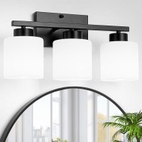 Capaaobc 3 Light Bathroom Vanity Light Black Bathroom Light Fixture Modern Vanity Lights For Bathroom With Milky White Glass S