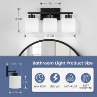 Capaaobc 3 Light Bathroom Vanity Light Black Bathroom Light Fixture Modern Vanity Lights For Bathroom With Milky White Glass S