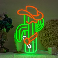 Cactus Neon Sign Cowboy Neon Light For Wall Decor Cowboy Hat Led Neon Sign Green Led Neon Light Plant Neon Signs For Bedroom Bar