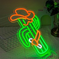 Cactus Neon Sign Cowboy Neon Light For Wall Decor Cowboy Hat Led Neon Sign Green Led Neon Light Plant Neon Signs For Bedroom Bar