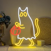 Ghost Cat Neon Sign Halloween Neon Light For Wall Decor Pumpkin Neon Signs Usb Powered Led Neon Light For Halloween Bedroom Kids