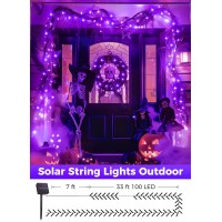 Minetom Solar Halloween Lights Outdoor 40Ft 100 Led Halloween String Lights With 8 Modes Black Wire Halloween Decoration Outd