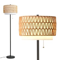 Momyofdy Boho Floor Lamp For Living Room Rattan Boho Lamps Farmhouse Modern Standing Lamp With Pull Chain Tall Floor Lamp For Be