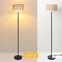 Momyofdy Boho Floor Lamp For Living Room Rattan Boho Lamps Farmhouse Modern Standing Lamp With Pull Chain Tall Floor Lamp For Be