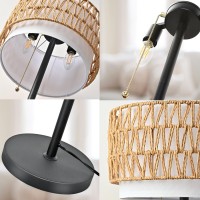 Momyofdy Boho Floor Lamp For Living Room Rattan Boho Lamps Farmhouse Modern Standing Lamp With Pull Chain Tall Floor Lamp For Be