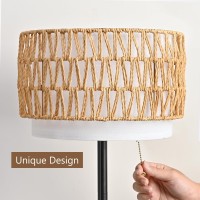 Momyofdy Boho Floor Lamp For Living Room Rattan Boho Lamps Farmhouse Modern Standing Lamp With Pull Chain Tall Floor Lamp For Be