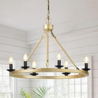 Gold Farmhouse Chandelier 6Light Wagon Wheel Chandelier With Adjustable Height Modern Chandeliers For Dining Room Hanging Li