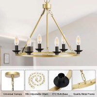 Gold Farmhouse Chandelier 6Light Wagon Wheel Chandelier With Adjustable Height Modern Chandeliers For Dining Room Hanging Li