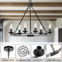 Modern Farmhouse Chandeliers For Dining Room 6Light Wagon Wheel Chandelier With Adjustable Height Black With Brushed White Li