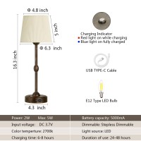 Roria 2 Pack Battery Powered Cordless Vintage Touch Table Lamps 5000Mah Battery Operated Lamps Rechargeable Portable Bedside L