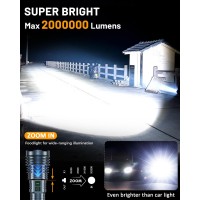 Rechargeable Flashlights 2000000 High Lumens Super Bright Led Flashlight Flash Light Powered By Battery25H Long Lifeholsterzo