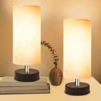 Degnju Small Lamp For Bedroom Bedside Lamps For Night Stands Mini Minimalist Table Lamp With Round Flaxen Fabric Shade 11 Inc