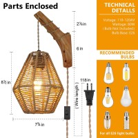 Yiizon Plug In Wall Sconces Wall Sconces Set Of Two Rattan Wall Lamp With Plug In Cord Rattan Bamboo Wall Mount Lamp With Wood A