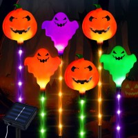 6 Pack Halloween Solar Lights For Halloween Decorations Outdoor 8 Modes Halloween Pumpkin Ghost Garden Stake Lights Waterproof