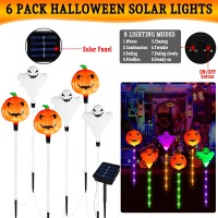 6 Pack Halloween Solar Lights For Halloween Decorations Outdoor 8 Modes Halloween Pumpkin Ghost Garden Stake Lights Waterproof