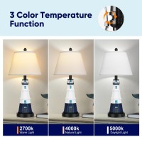 Table Lamps Set Of 2 Bedside Nautical Table Lamp Modern White Navy Blue Lighthouse Nautical Style Resin Reading Light Nautic