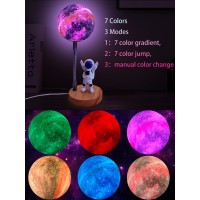 Wlhong Moon Lamp For Kids Space Buddy Lights With 7 Color Astronaut Night Light Usb Powered And Button Control 3D Moon Table Lam