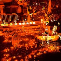 Knonew Orange Halloween Lights Indoor Outdoor 60Ft 180 Led String Light With 8 Lighting Modes Timer Memory Function Plug In For