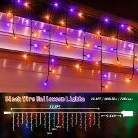 Knonew 33Ft 400 Led Orange Purple Halloween Lights Outdoor Black Wire String Lights With 75 Drops 8 Lighting Modes Timer Memor