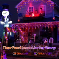 Knonew 33Ft 400 Led Orange Purple Halloween Lights Outdoor Black Wire String Lights With 75 Drops 8 Lighting Modes Timer Memor