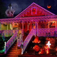 Knonew 33Ft 400 Led Orange Purple Halloween Lights Outdoor Black Wire String Lights With 75 Drops 8 Lighting Modes Timer Memor