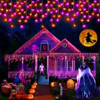 Hezbjiti 400Led Halloween Lights Purple Orange Icicle Lights 328Ft Halloween String Lights Outdoor Decoration 8 Modes 75 Drops