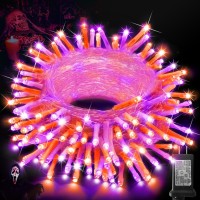 Knonew Purple And Orange Halloween Lights 60Ft 180 Led Indoor Outdoor String Light With 8 Lighting Modes Timer Memory Function