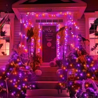 Knonew Purple And Orange Halloween Lights 60Ft 180 Led Indoor Outdoor String Light With 8 Lighting Modes Timer Memory Function