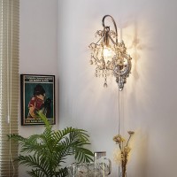 Fetason Plug In Silver Wall Sconces Set Of 2 Pack Vintage Crystal Wall Sconce Indoor Wall Lighting Fixture Wall Mount Lamp For