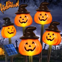 Ruqilen Halloween Pumpkin Pathway Solar Lights Set Of 5 Orange Halloween Pumpkin Stake Lights Stake String Lights Halloween Ou