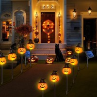 Ruqilen Halloween Pumpkin Pathway Solar Lights Set Of 5 Orange Halloween Pumpkin Stake Lights Stake String Lights Halloween Ou