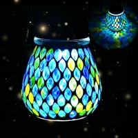 Nomoluke Mosaic Blue Solar Lanterns Outdoor Glass Hanging Lights Waterproof Solar Table Lamps Night Lights Decoration For G