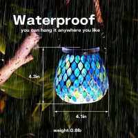 Nomoluke Mosaic Blue Solar Lanterns Outdoor Glass Hanging Lights Waterproof Solar Table Lamps Night Lights Decoration For G