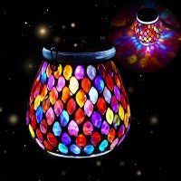 Nomoluke Mosaic Red Solar Lanterns Outdoor Glass Hanging Lights Waterproof Solar Table Lamps Night Lights Decoration For Ga