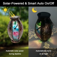 Ouisjyer Solar Lanterns Outdoor Dragonfly Solar Lanterns Stained Glass Metal Solar Powered Lantern With Hollowedout Design H