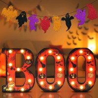 Ouddy Life Halloween Decorations Indoor Led Marquee Light Up Letters Boo Sign With Ghost Banner For Halloween Room Decor Kitche