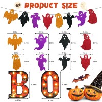 Ouddy Life Halloween Decorations Indoor Led Marquee Light Up Letters Boo Sign With Ghost Banner For Halloween Room Decor Kitche