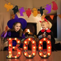 Ouddy Life Halloween Decorations Indoor Led Marquee Light Up Letters Boo Sign With Ghost Banner For Halloween Room Decor Kitche