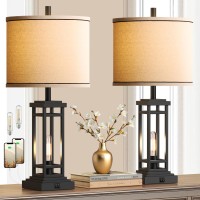 Rottogoon 275 Tall Farmhouse Table Lamps With Usb C Usb A Charge Ports Rustic Living Room Lamps Set Of 2 Black Industrial E