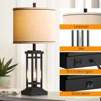 Rottogoon 275 Tall Farmhouse Table Lamps With Usb C Usb A Charge Ports Rustic Living Room Lamps Set Of 2 Black Industrial E