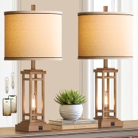 Rottogoon 275 Tall Farmhouse Table Lamps With Usb C Usb A Charge Ports Rustic Living Room Lamps Set Of 2 Black Industrial E